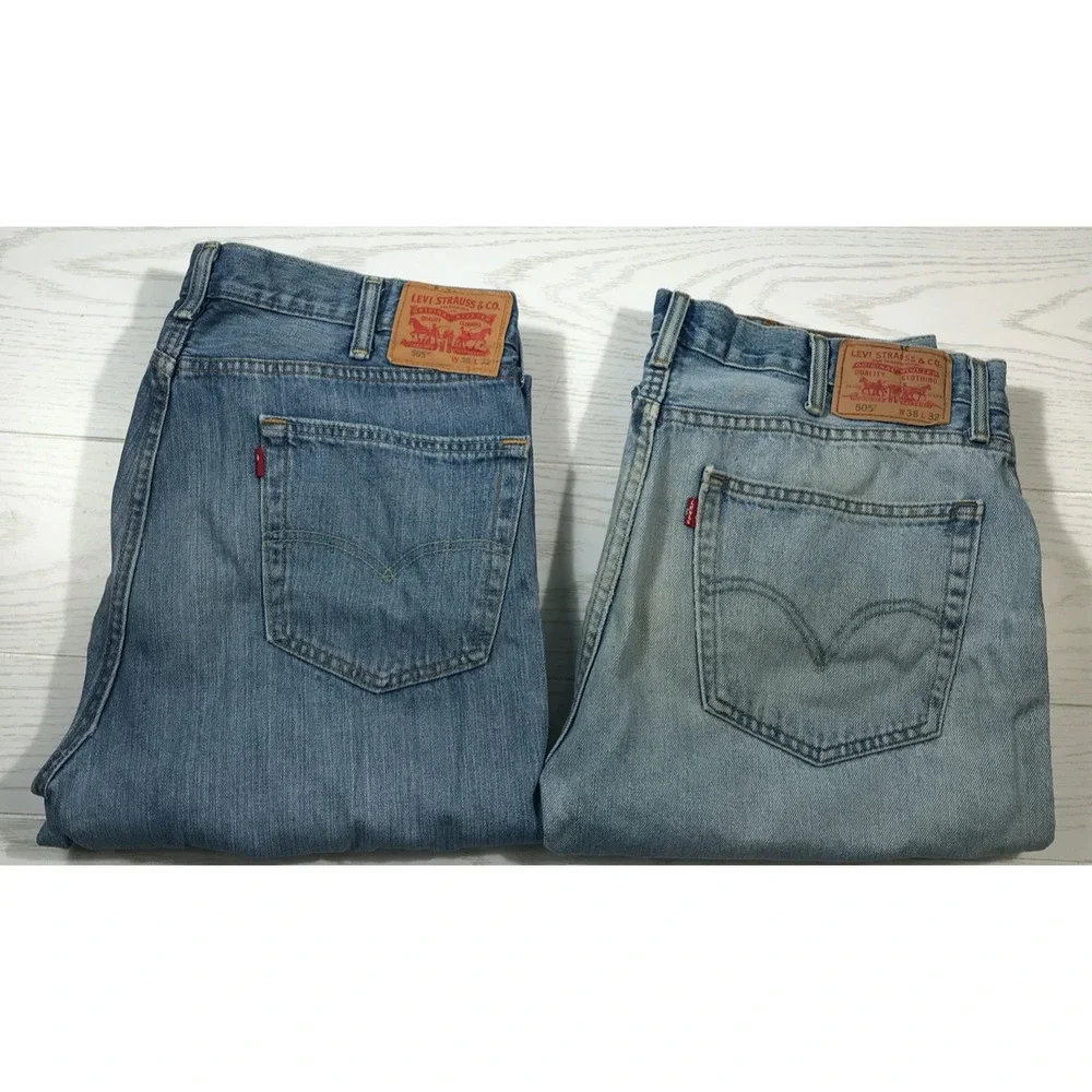 2 Pair of Levi's 505 Jeans Men 38x32 Blue Cotton Mid Rise Work School American